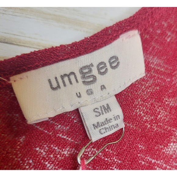 Umgee Darker Red Kimono/Cardigan with Animal Print Trim NWT S/M Sheer - Picture 3 of 8